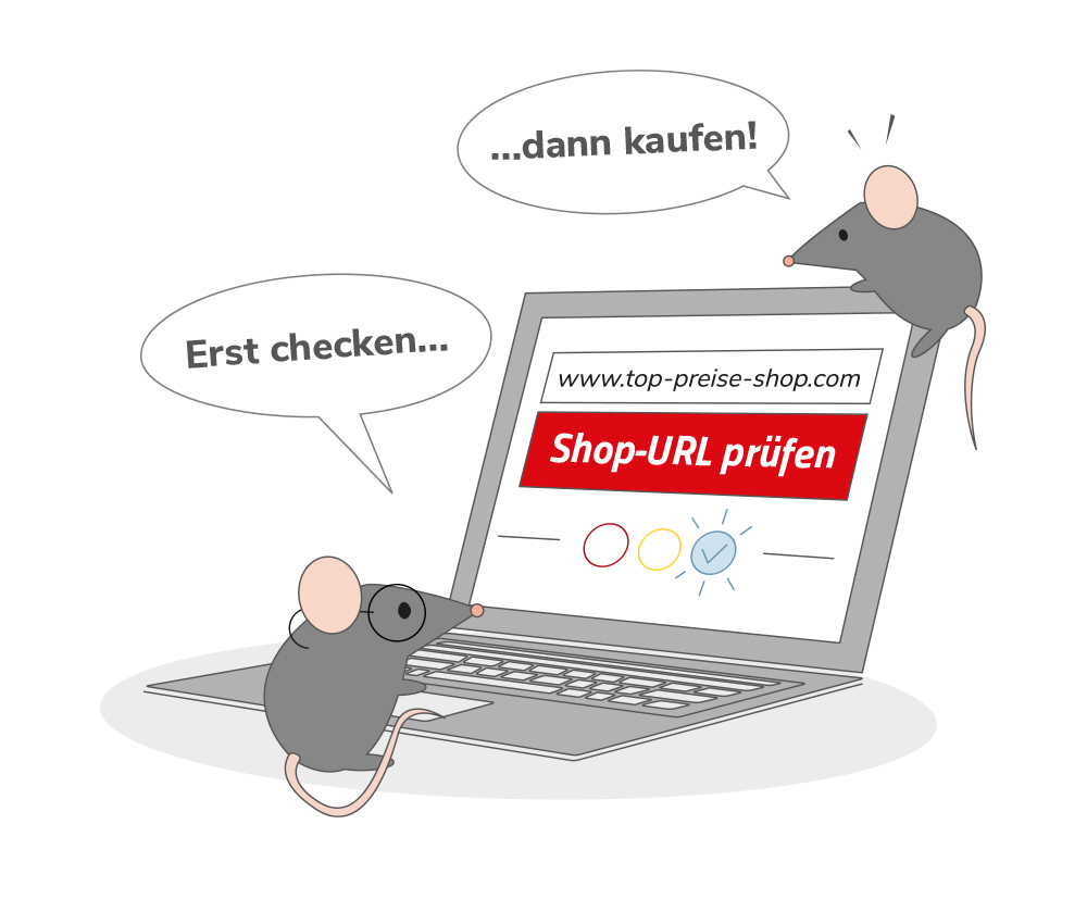 Grafík Mäuse sitzen auf und vor Laptop