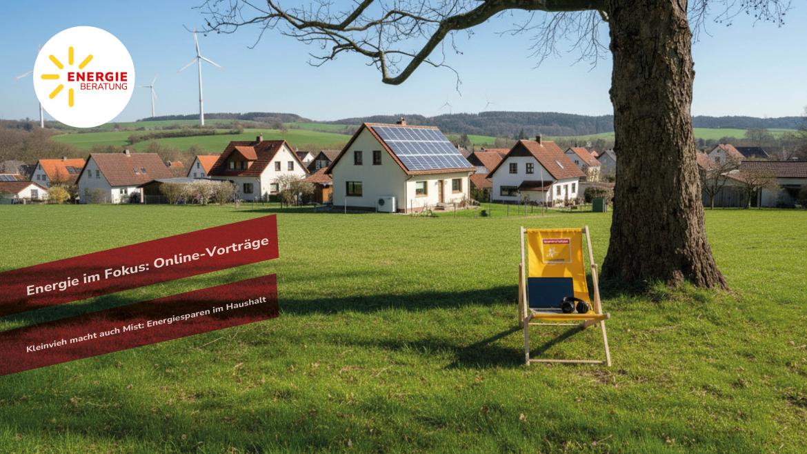 Sonnenstuhl auf Wiese, Veranstaltungshinweis, Vortrag zum Thema Energiesparen