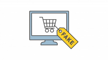 Grafik Monitor mit Einkaufswagen und Label Fake