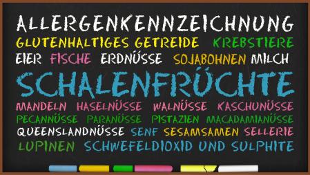 Tafel mit verschiedenen Lebensmittelbegriffen