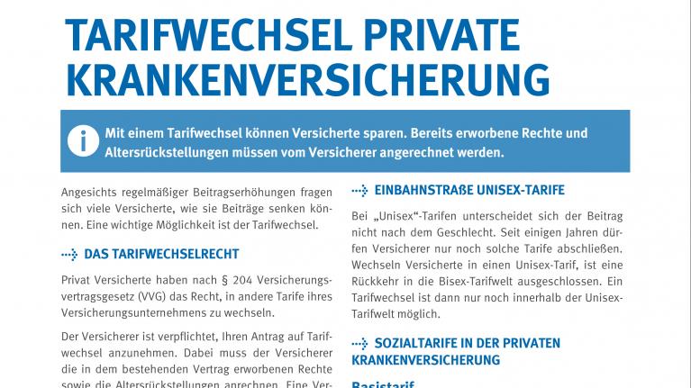 Faktenblatt Tarifwechsel Private Krankenversicherung