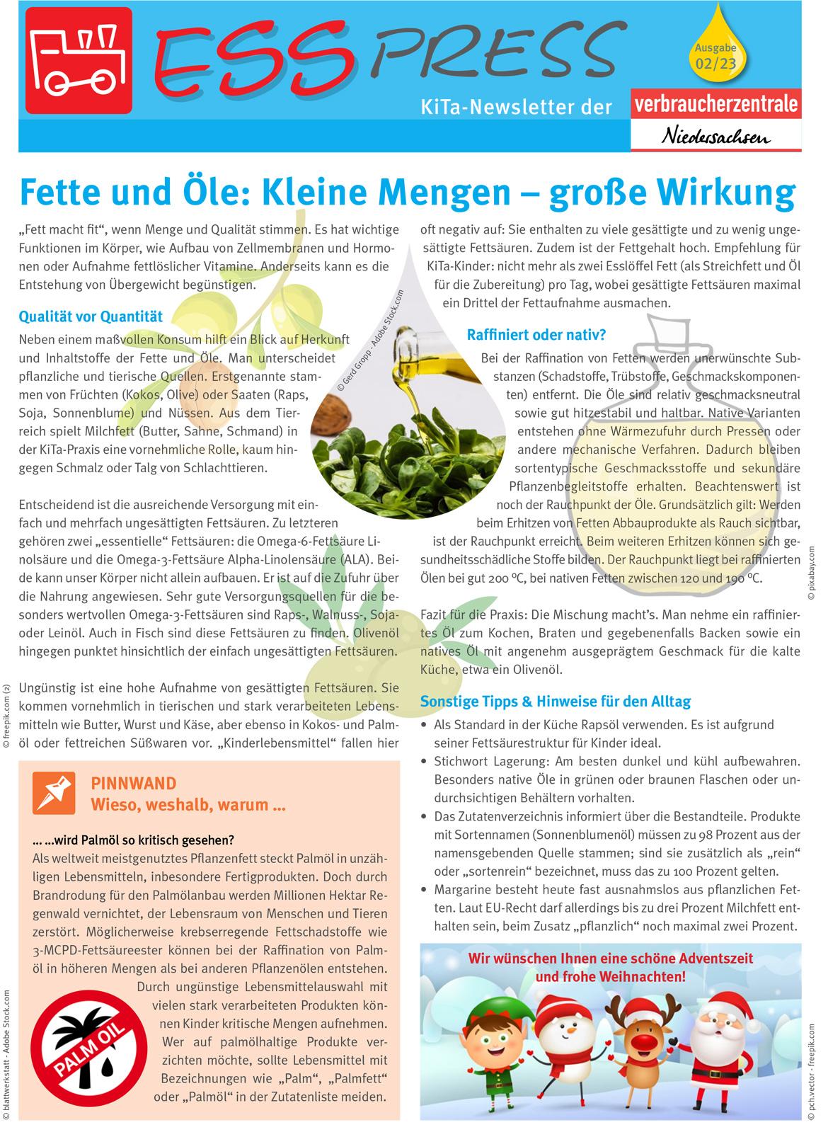 Erste Seite des Kita Newsletters EssPress der Verbraucherzentrale Niedersachsen