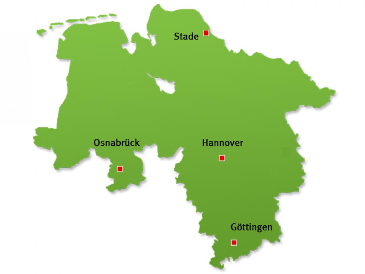 Niedersachsenkarte mit Standorten Team Ernährung