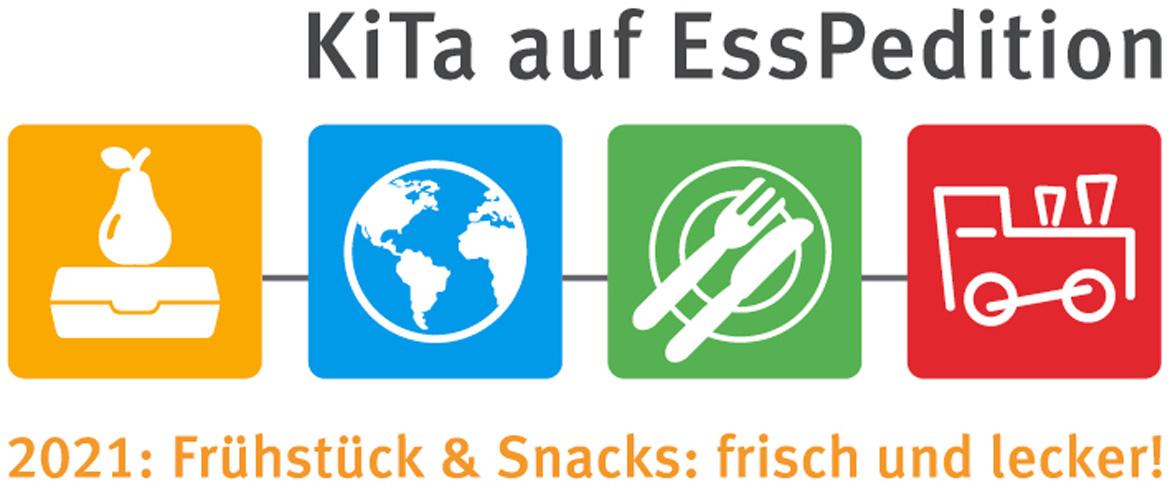Logo des Projektes Kita auf Esspedition, vier verschiedene Symbole