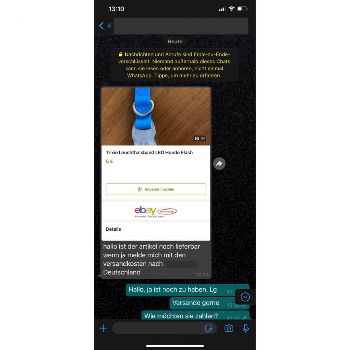 Screenshot Smartphone Messenger zu Artikel: Kleinanzeigenverkäufer aufgepasst.