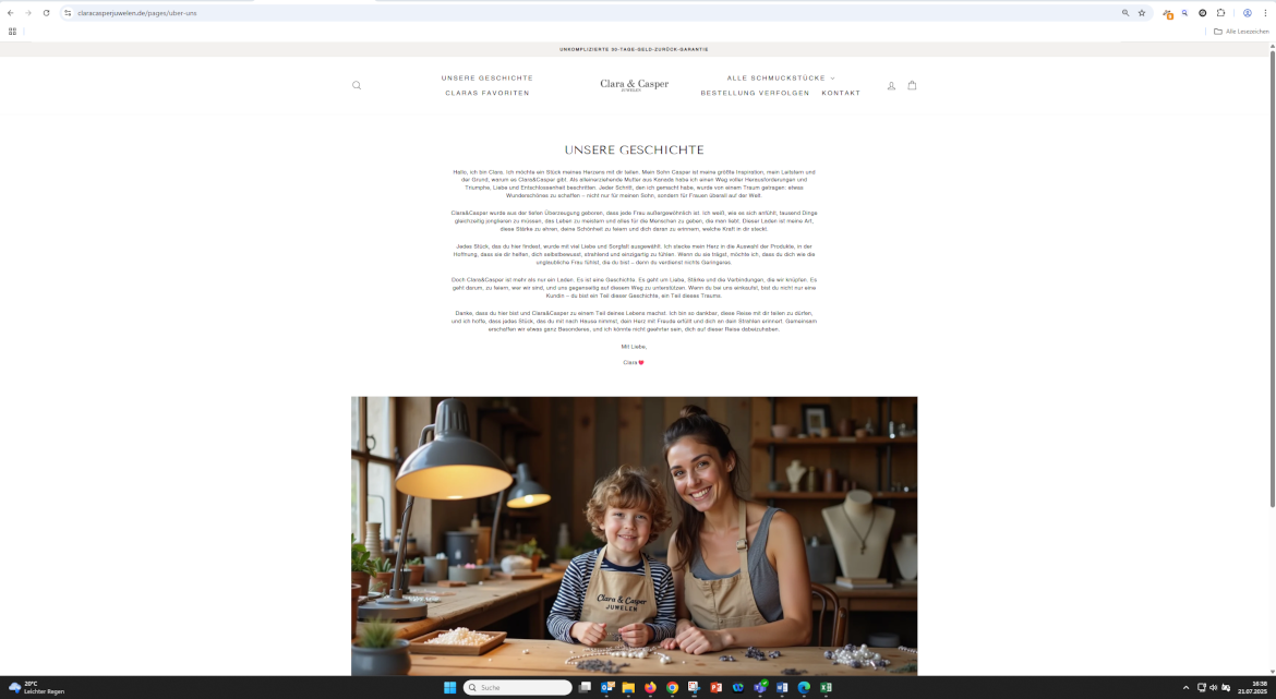 Screenshot KI generierter Fakeshop Clara Casperjuwelen