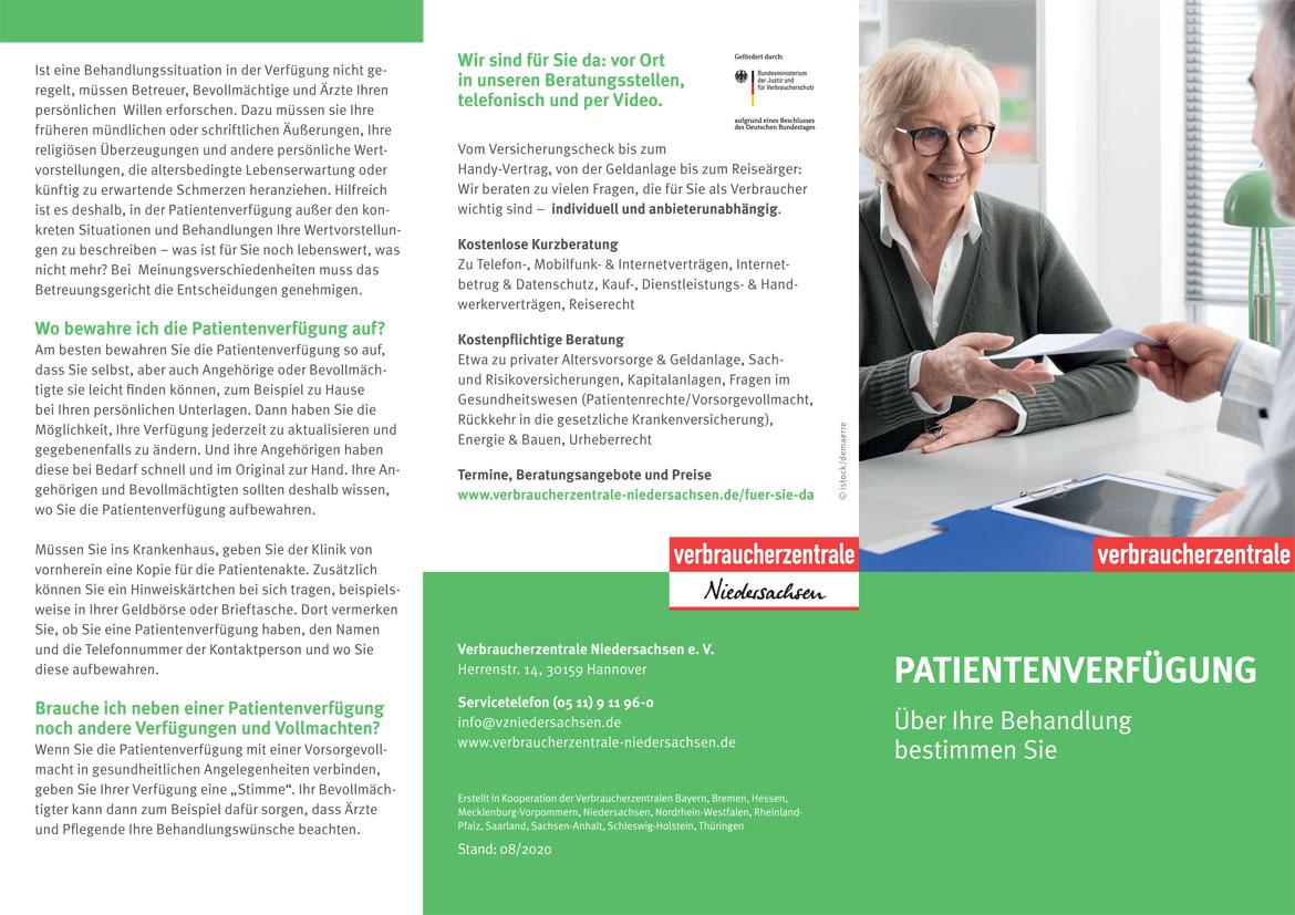 Cover Flyer Patientenverfügung - Über Ihre Behandlung bestimmen Sie