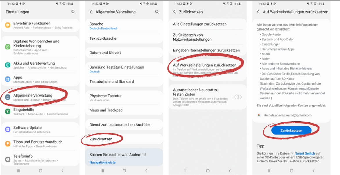 Grafik Daten sicher löschen Android Werkseinstellungen