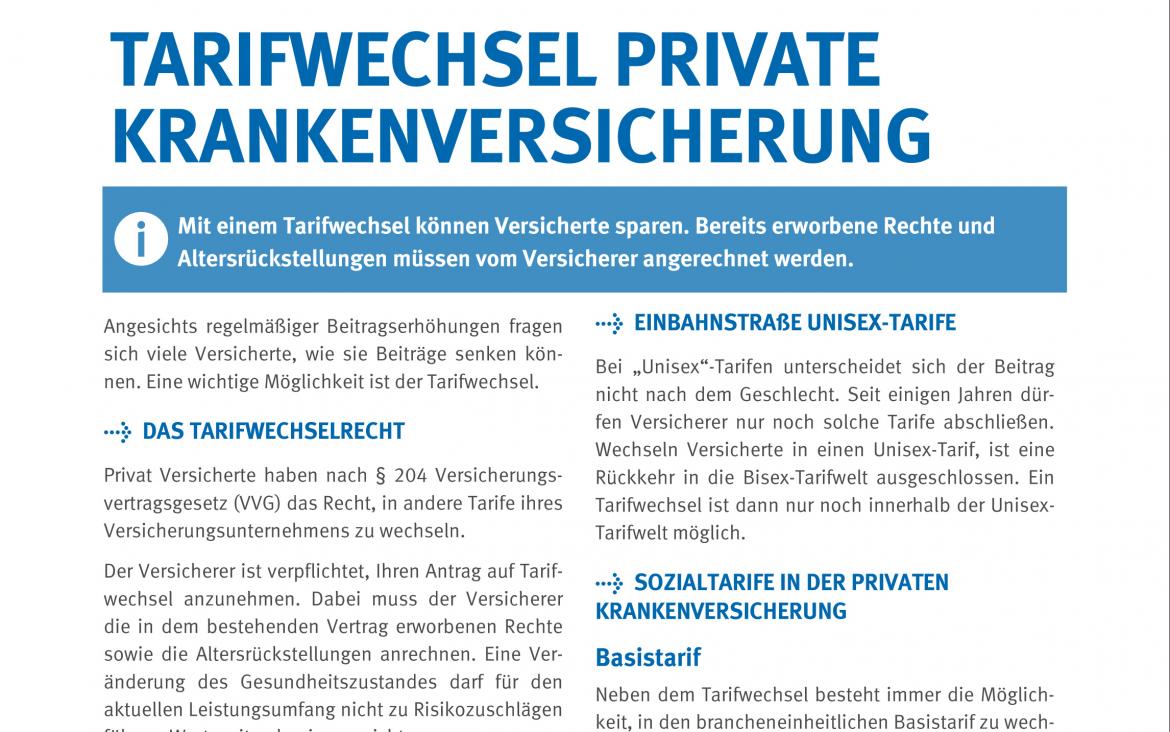 Faktenblatt Tarifwechsel Private Krankenversicherung