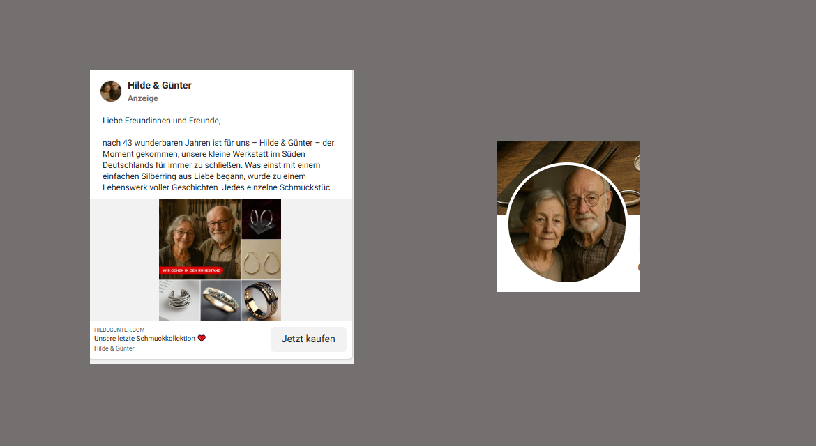 Screenshots KI generierter Fakeshop Hilde und Günter von Facebook