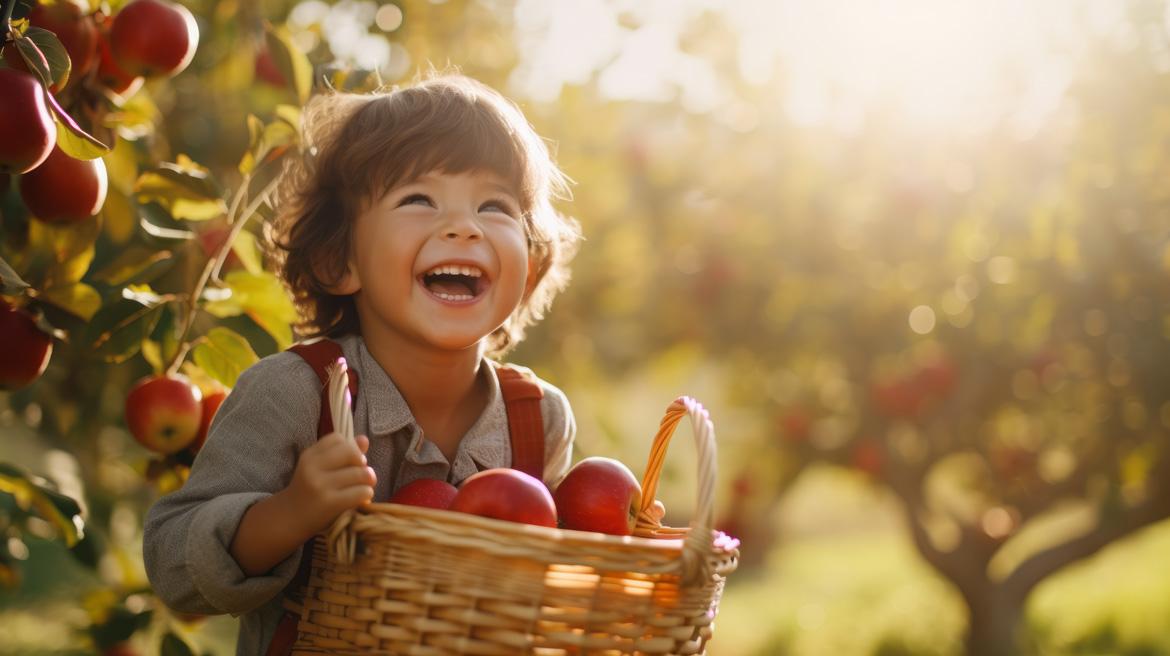 Kind pflückt Äpfel Vorlagen Lebensmittel im Verlauf der Jahreszeiten