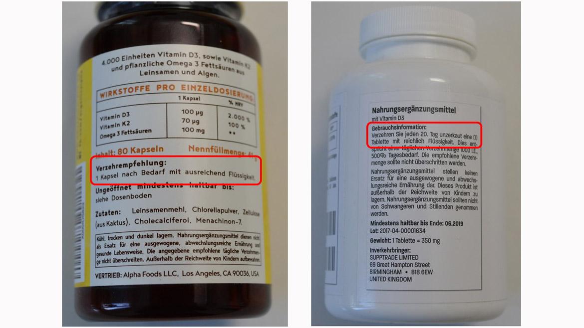 Marktcheck zu Vitamin D Nahrungsergänzungsmitteln Verzehr