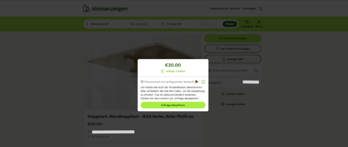 Gefälschter Zahlungseingang Kleinanzeigen