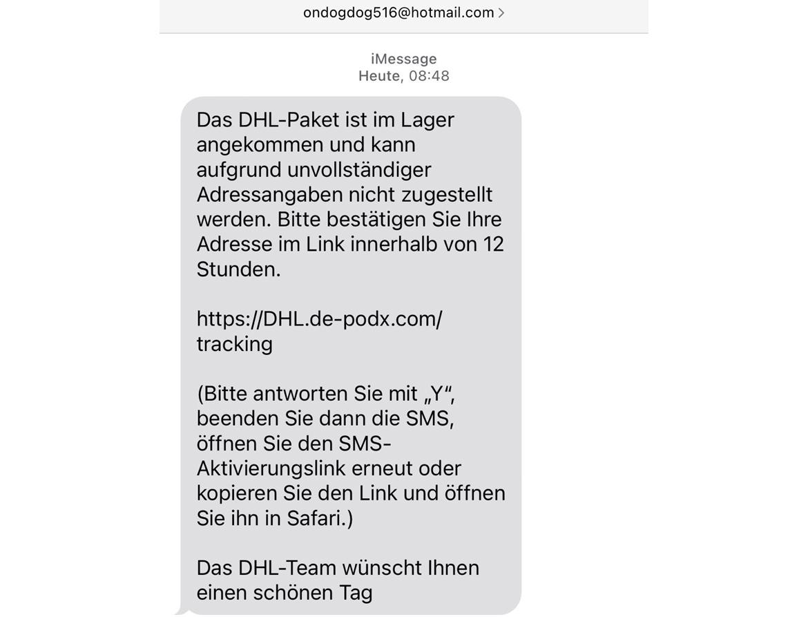 Beispiel einer gefälschten Nachricht Paketlieferung