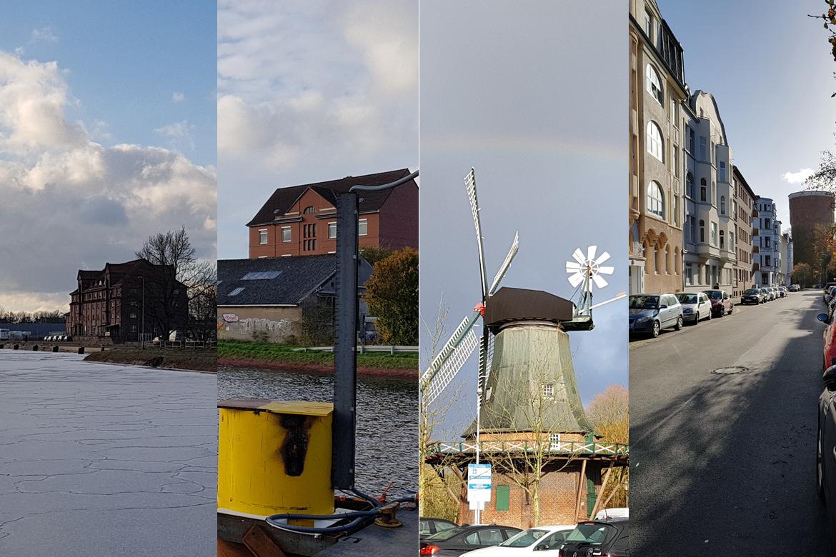 Vier Ausschnitte aus den Quartieren Südstadt und Tonndeich in Wilhelmshaven, zu Quartiersprojekt Wilhelmshaven