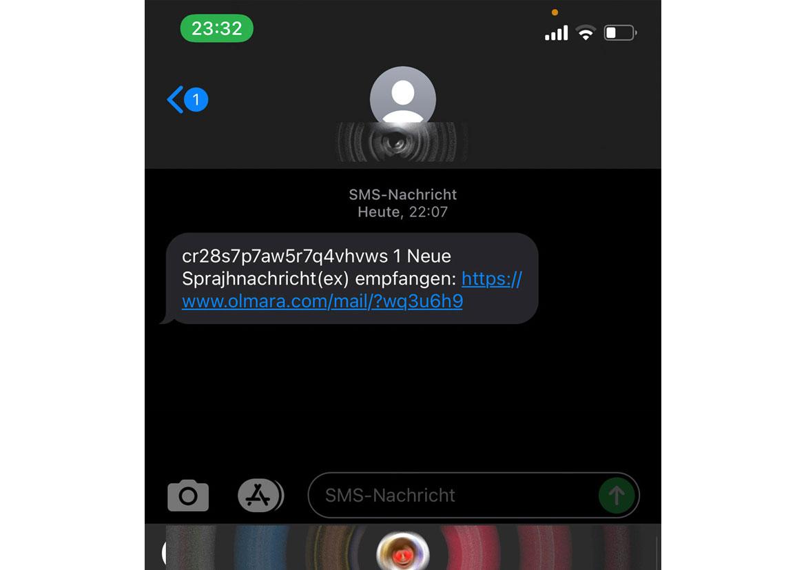 Beispiel einer Smishing, Phishing SMS