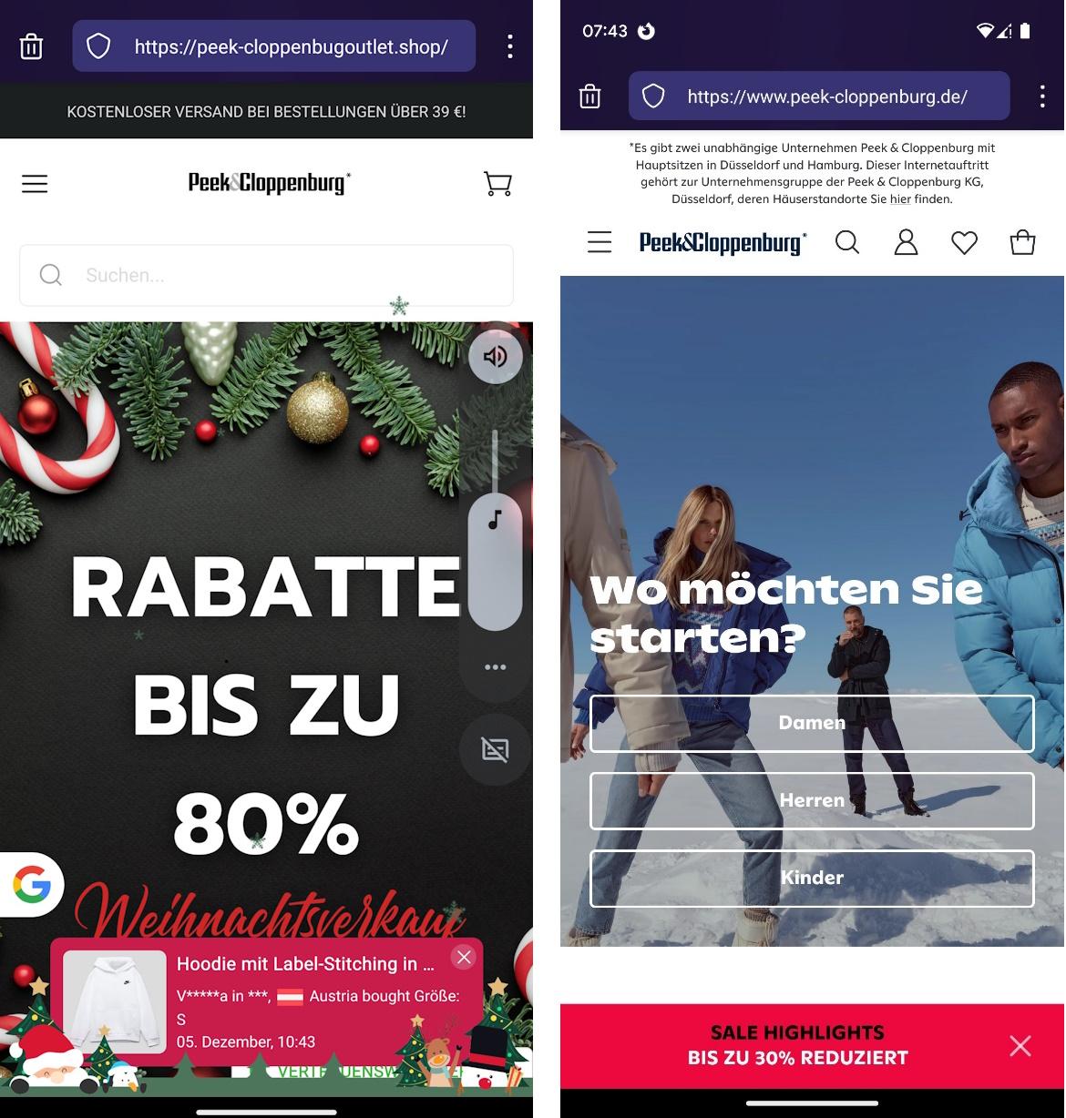 Screenshots Fake-Shop Peek Cloppenbug