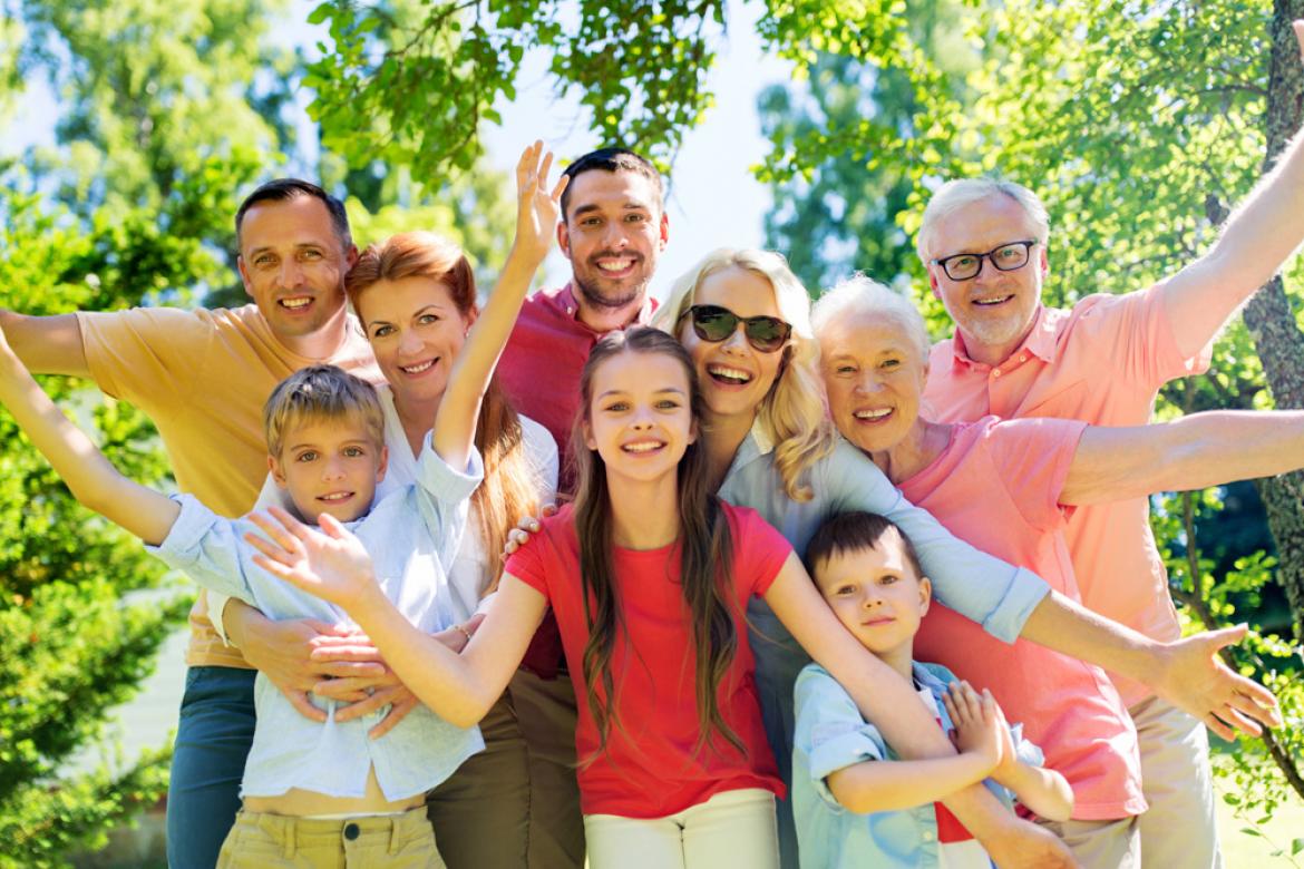 Familie mit Großeltern im Grünen