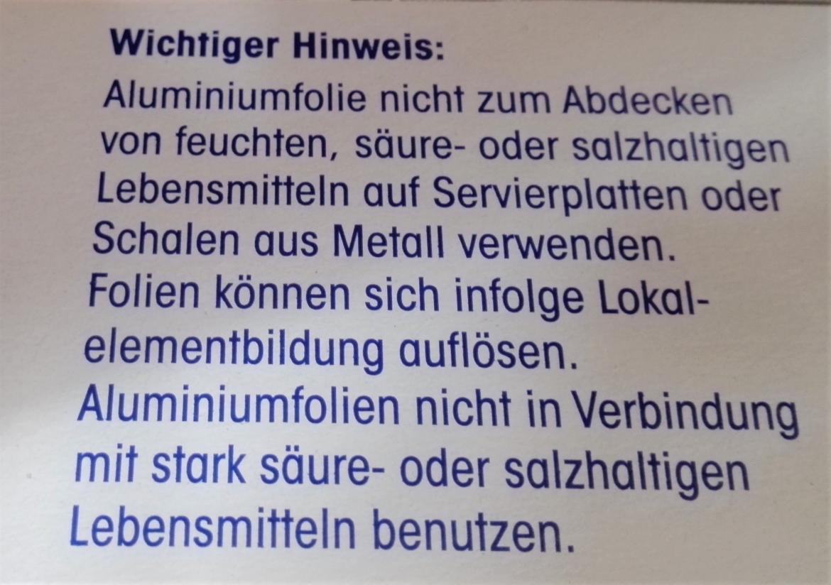 Warnhinweis Aluminium