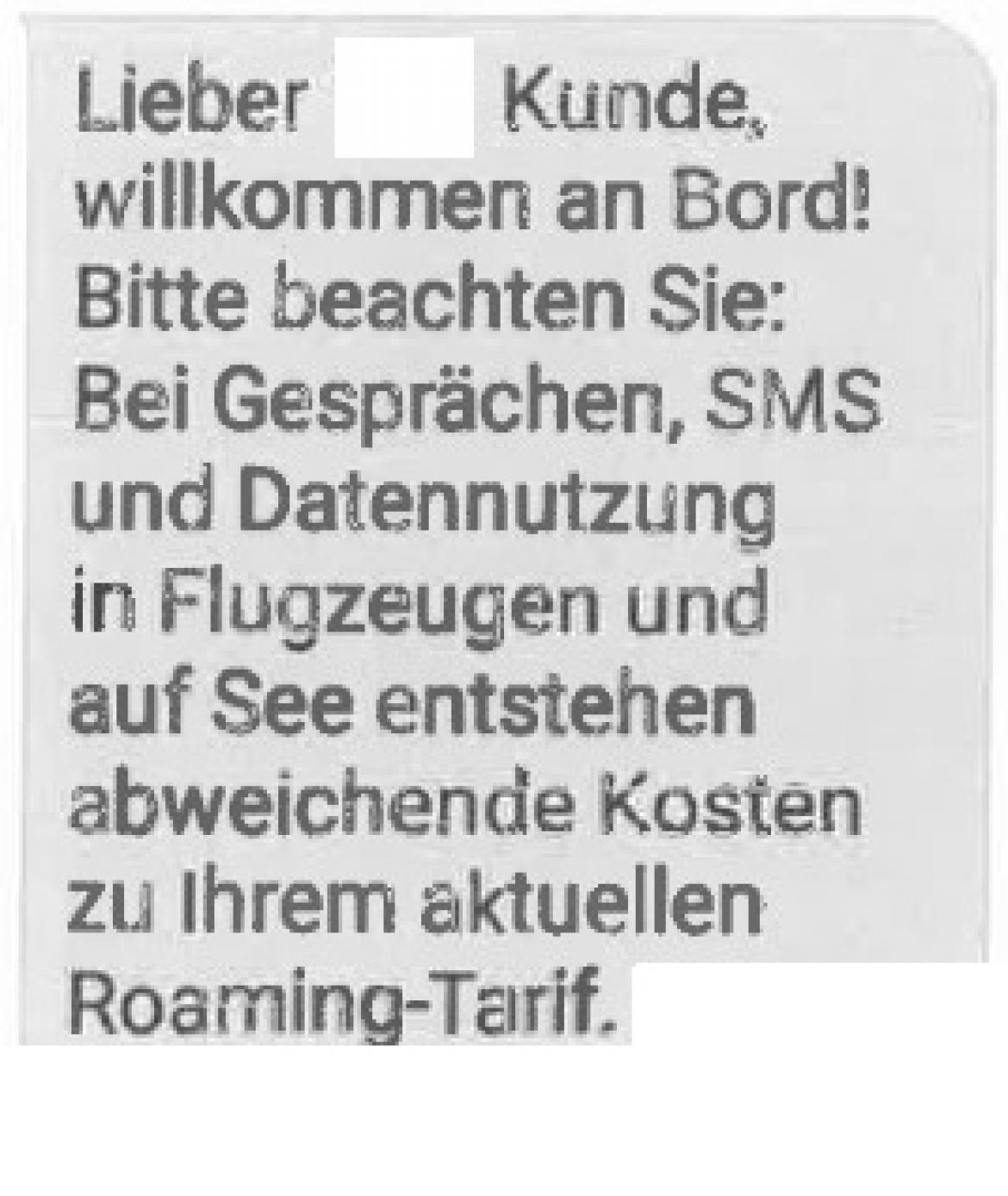 Beispiel für eine wenig aussagekräftige SMS (Roaming-Hinweis)