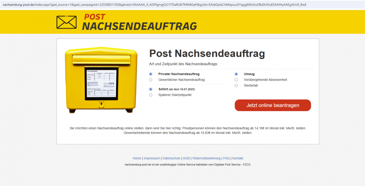 Screenshot Nachsendung.post .de Fake