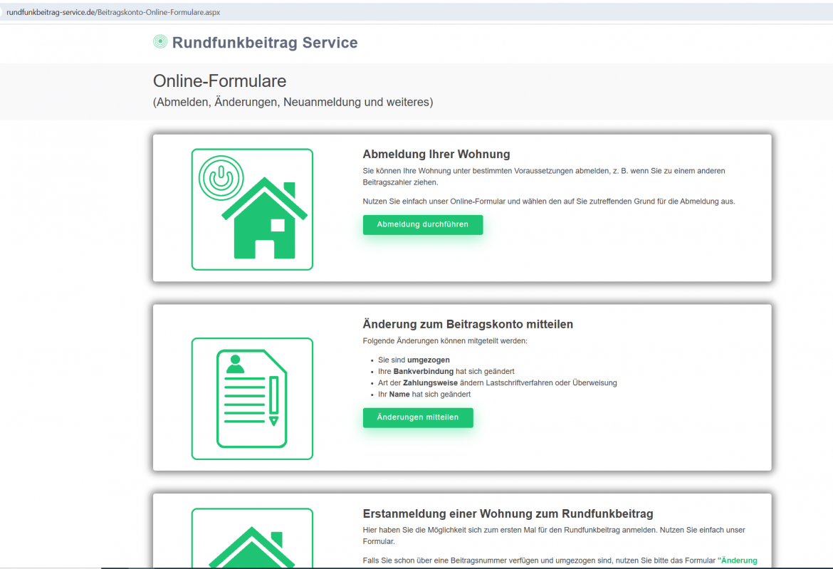 Rundfunkbeitrag Online Service Screenshot Juli 2025  2