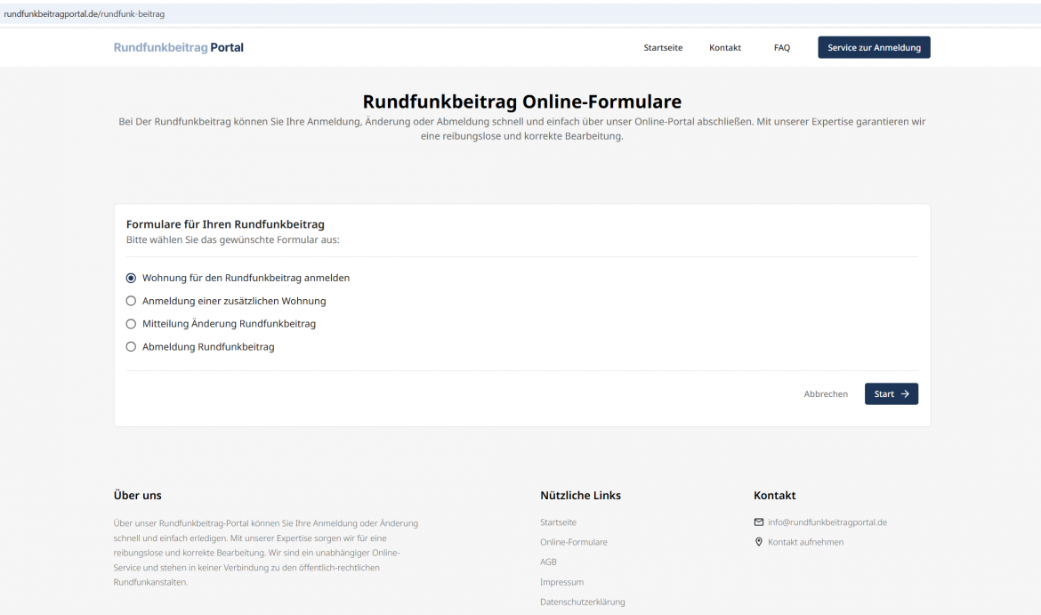 Rundfunkbeitragsportal Screenshot 1 Juli 2025