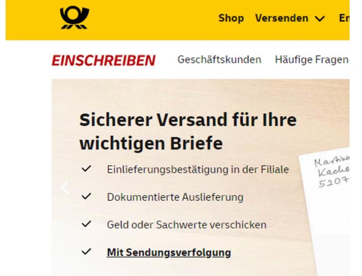 Screenshot Einschreiben Post Teil 1