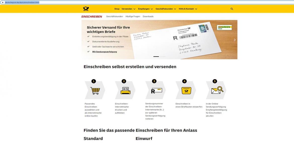 Screenshot Einschreiben Post Teil 2
