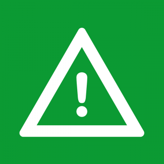 grünes Warndreieck mit Ausrufezeichen, vorsichtfalle